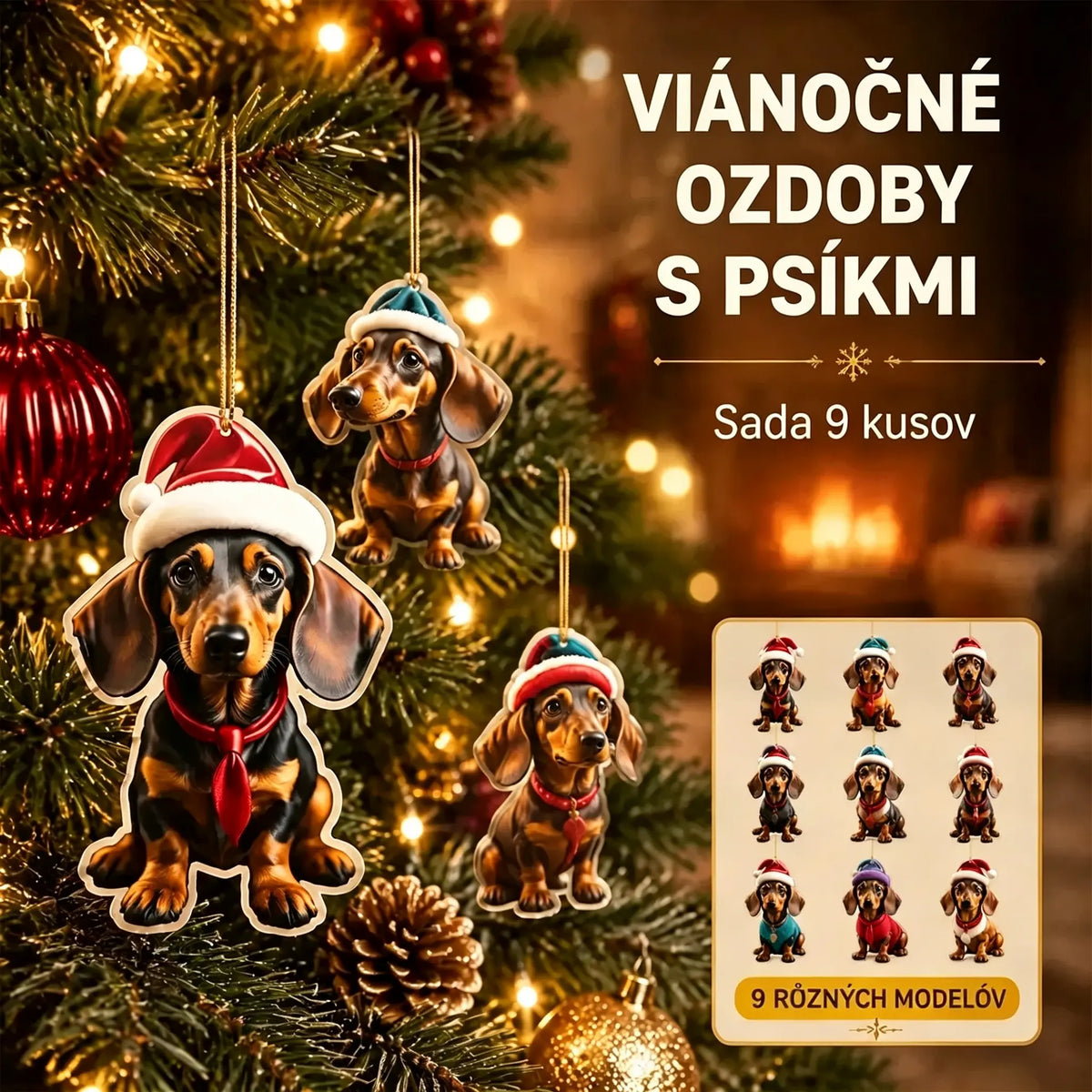 🎄【9-dielna súprava】🐕 Tieto vianočné ozdoby v tvare psov sú naozaj rozkošné.