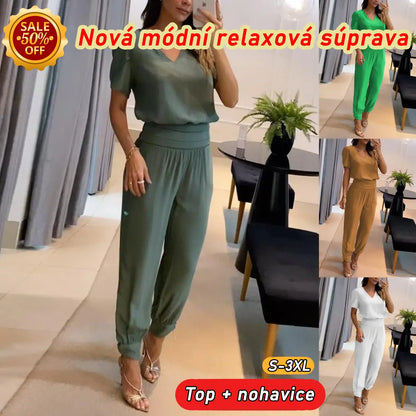 💥✨【Veľkosť S-3XL】Nové dámske ležérne pohodlné dvojdielne súpravy s potlačou, jar-leto 2026【Výstrih do V, krátky rukáv + nohavice】