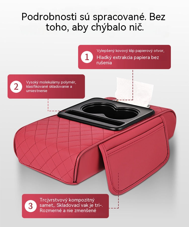 🚗Univerzálna kožená podložka na lakťovú opierku do auta 4 v 1 ✅ Vstavaná schránka na vreckovky ✅ Držiak pohára