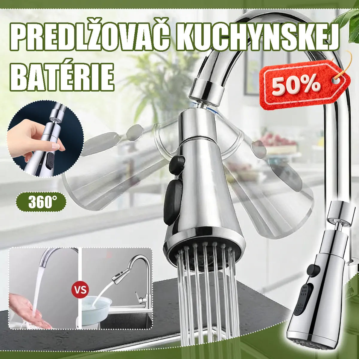 🚰🔥【Kúpte 1 a získajte 1 zadarmo】🔥360° otočná predlžovacia tryska na batériu