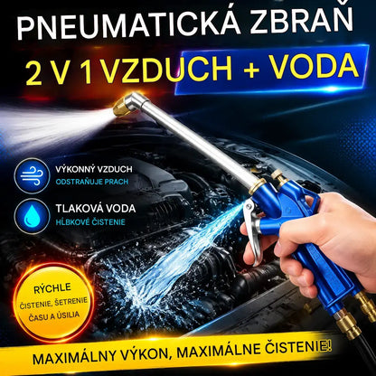 🚗💦 Pneumatická čistiaca pištoľ 2 v 1 – Silný prúd vzduchu a vysokotlaková voda pre hĺbkové čistenie 🔥