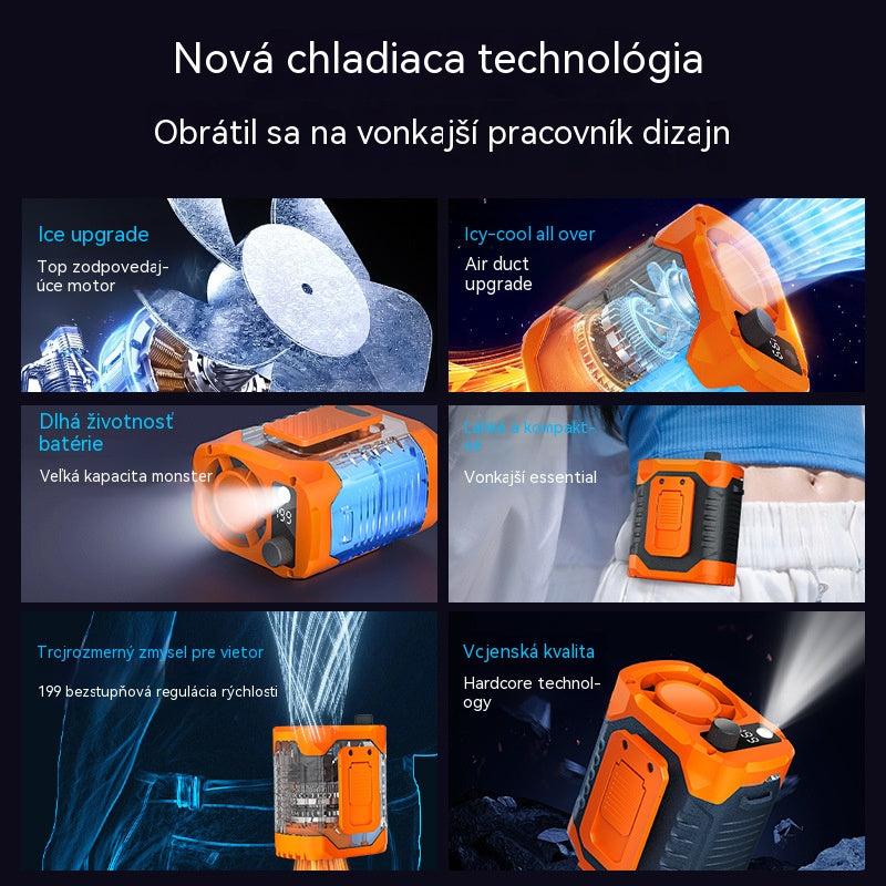 【6000 mAh】⚡Nový vysokorýchlostný ventilátor na opasok, prenosný s USB a pripínaním na vonkajšie staveniská