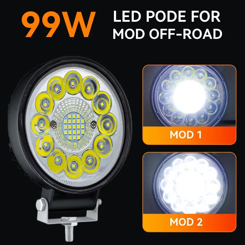 🚨💡【Kúpte 1 a získajte 1 zadarmo】99W okrúhle LED svetlomety pre upravené vozidlá, pomocné svetlomety pre terénne vozidlá