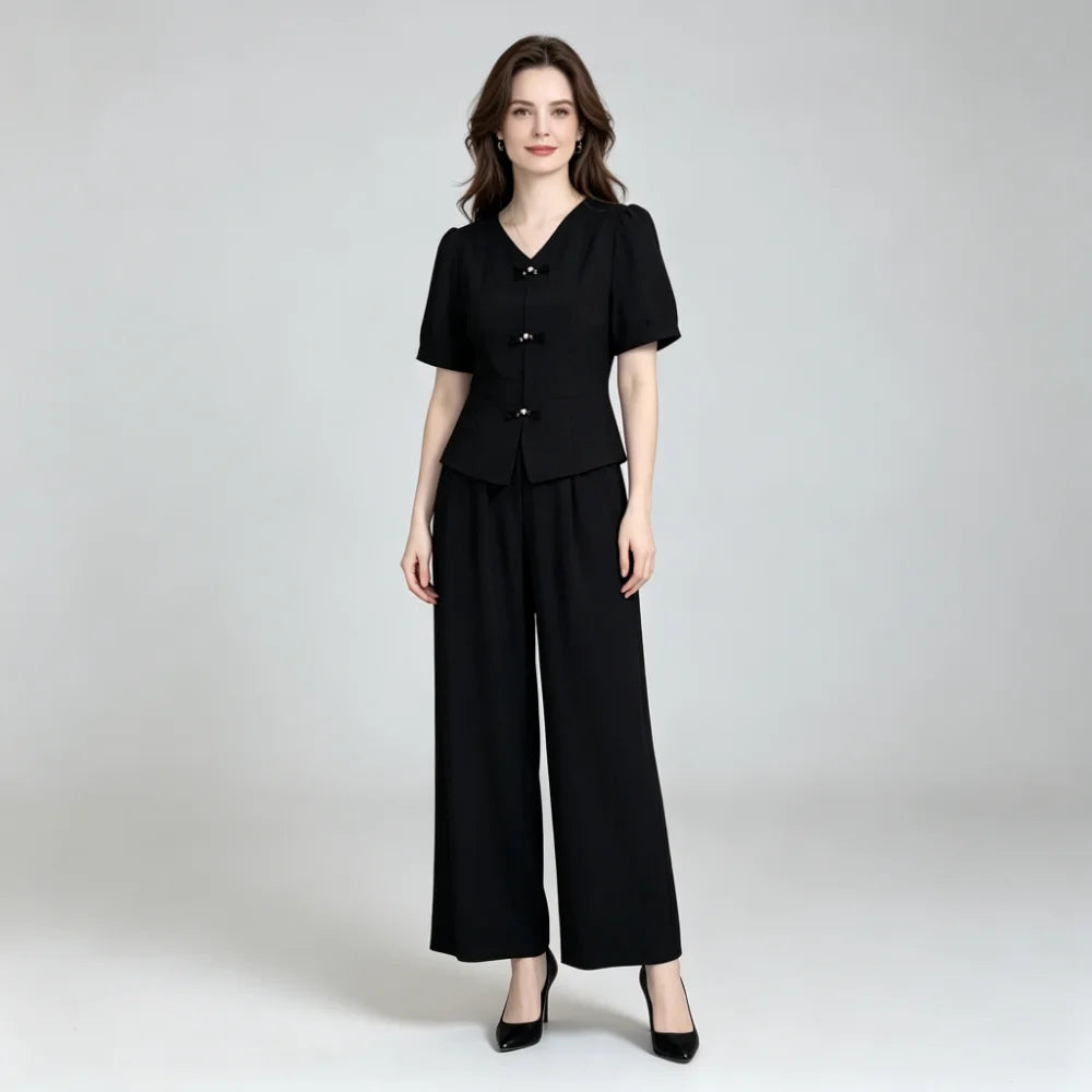 🌸【Tričko + široké nohavice】Moderný retro set z cool hodvábneho materiálu—— cool