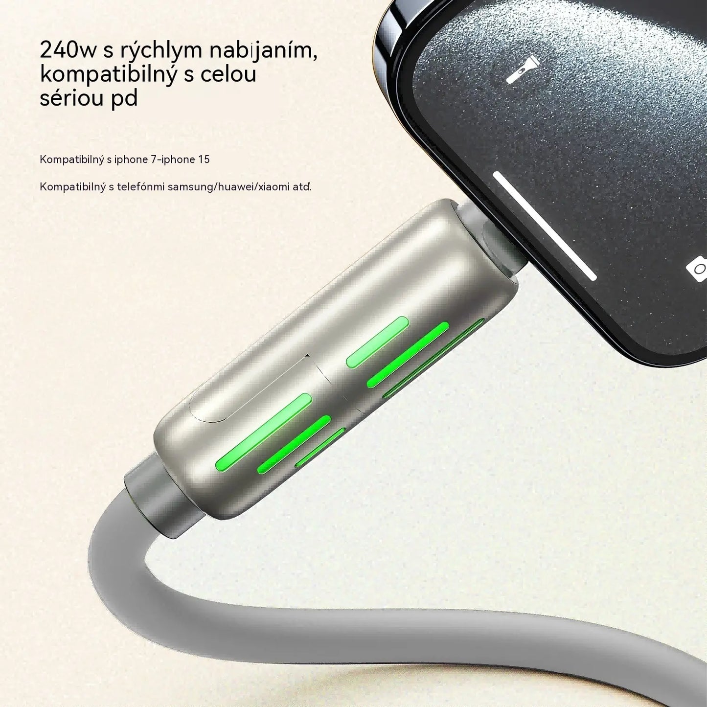 🔥 【2 kusy za 21 eur】 🔥 (dĺžka 2 metre) Kábel 4 v 1 PD 240 W – rýchle nabíjanie cez USB‑C, Lightning a USB‑A, hliník a silikón, synchronizácia dát ⚡📱