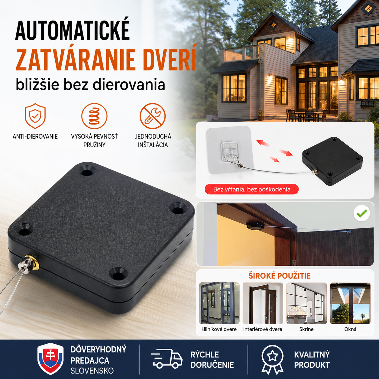 🔒【Kúpte 1, dostanete 1 zadarmo】✨Zatvárač dverí s lanovým ovládaním bez nutnosti vŕtania