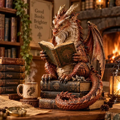 🐉 Ornament s drakom putujúcim učencom | Dekorácia pre milovníkov kníh