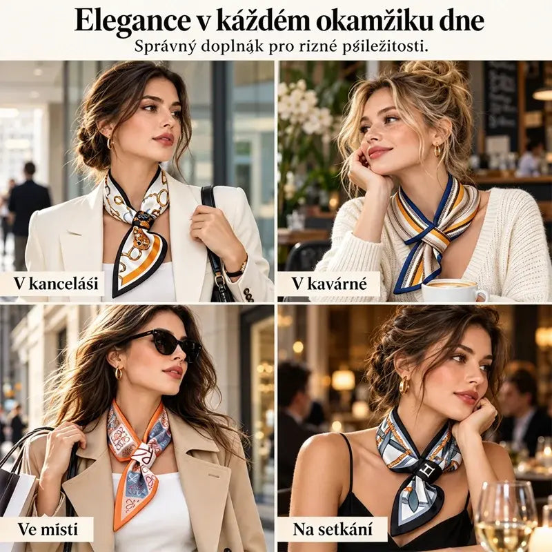 ✨Všestranná obojstranná hodvábna šatka – dekoratívna a chrániaca krk.