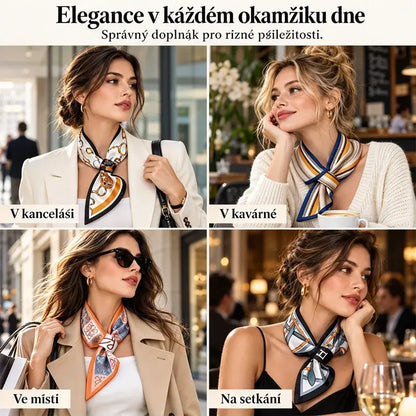 ✨Všestranná obojstranná hodvábna šatka – dekoratívna a chrániaca krk.