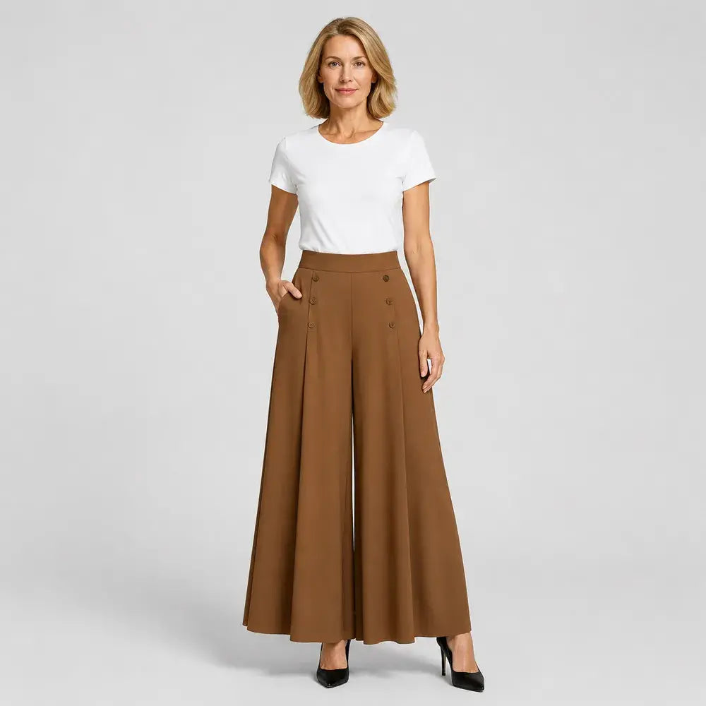 【M-5XL】Dámske elegantné skladané nohavice s vysokým pásom a širokými nohavicami