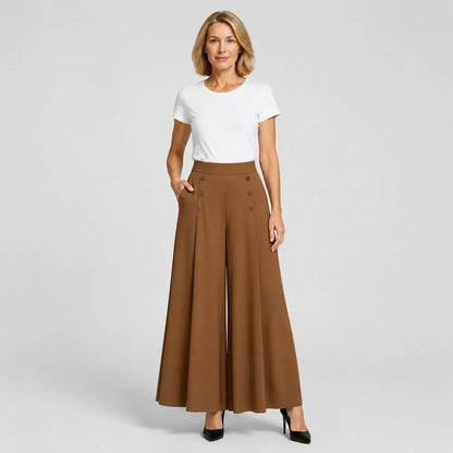 【M-5XL】Dámske elegantné skladané nohavice s vysokým pásom a širokými nohavicami