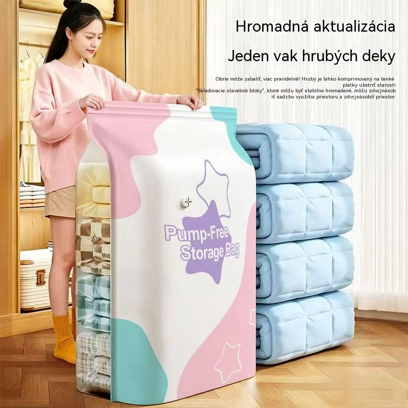 🧳【5-dielna sada】💨 Veľké, stlačiteľné vákuové úložné vrecko: nevyžaduje pumpičku, je nepriepustné a ideálne na úsporu miesta v kufri a doma ✈️