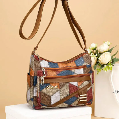 😍❤️Bolso de hombro a juego de color de cuero suave de PU de nueva moda