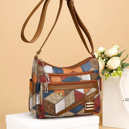 😍❤️Bolso de hombro a juego de color de cuero suave de PU de nueva moda