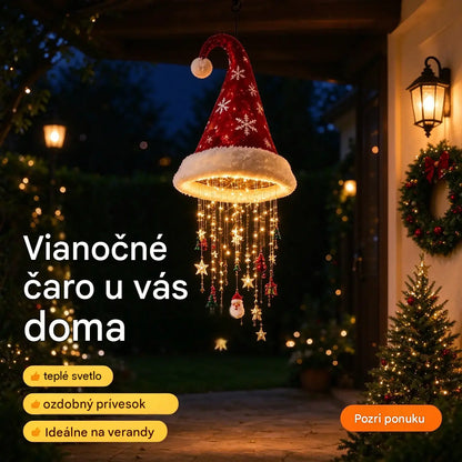 🎅 Vianočná čiapka so snehovou vločkou a krištáľovým LED svetlom. Magická žiara na verandu ✨