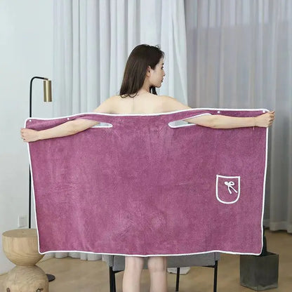 【80*145CM】🛀Dámska nositeľná sprchová sukňa pre väčšie veľkosti – bezpečný dizajn s 2 gombíkmi, super mäkký koralový flís a rýchloschnúca savosť – úplné krytie, ktoré drží na mieste, žiadne nepríjemné kvapky uteráka 🚿