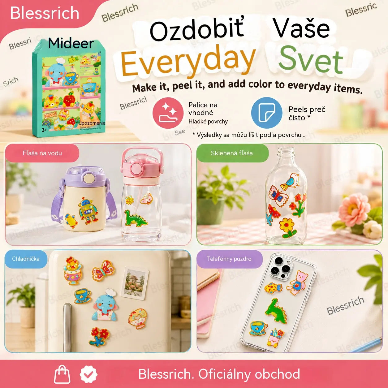 🌈 Vytvorte si vlastné želé nálepky! 🎨 Sada na kreslenie pre deti: namaľujte, odlepte a nalepte ✨ 4 zábavné témy + kompletná sada na tvorenie 🎁