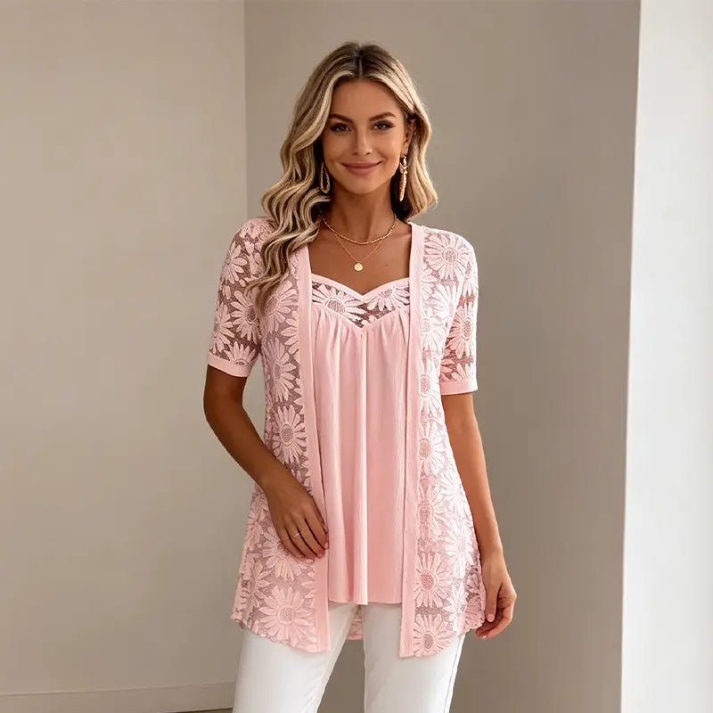 👚 Eleganten mrežasti top 2 v 1 s čipko – dizajn za uravnavanje in oblikovanje trebuha, na voljo v 5 barvah, velikostih S–4XL! 🌸✨