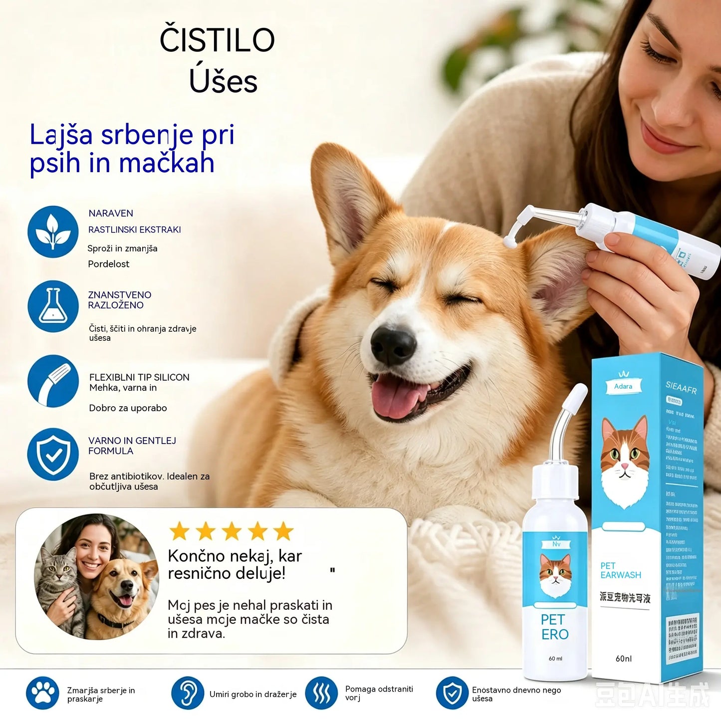 🐶🐱 Čistilo za ušesa za lajšanje srbečih ušes pri psih in mačkah.