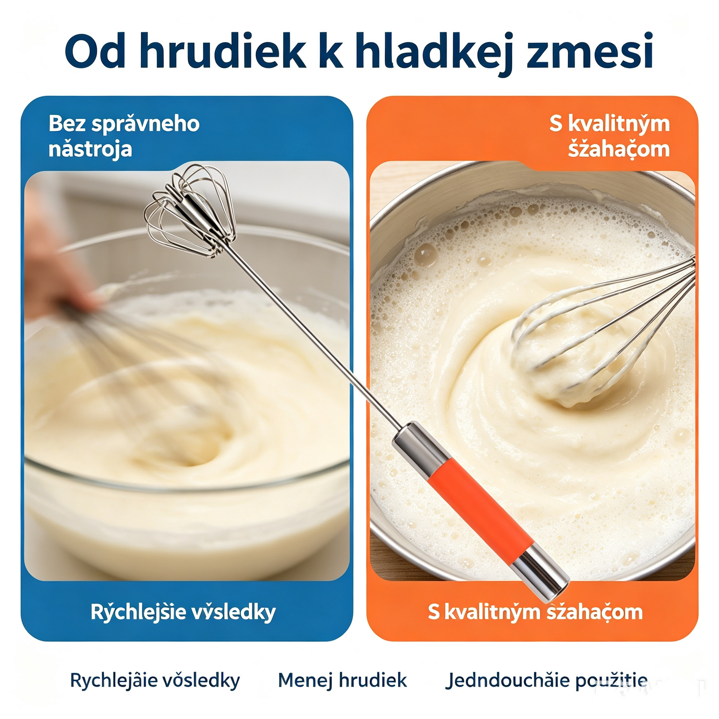 Poloautomatický šľahač vajec z nehrdzavejúcej ocele