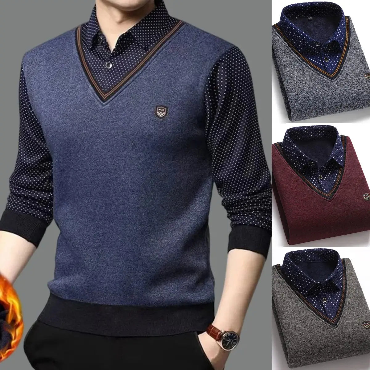 👔🔥【M-4XL】 Nová pánska pletená košeľa s zamatovým efektom na jeseň/zimu
