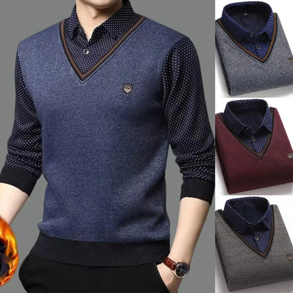 👔🔥【M-4XL】 Nová pánska pletená košeľa s zamatovým efektom na jeseň/zimu