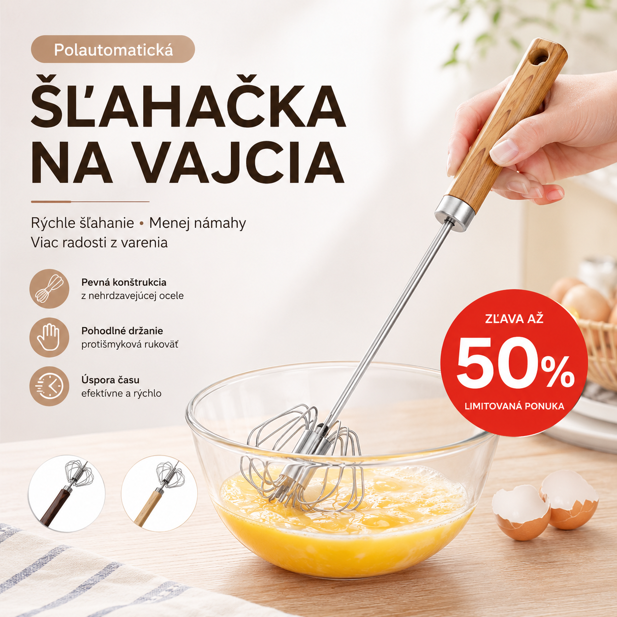 🔥Poslední speciální nabídka【Kupte 1 a získejte 1 zdarma】🔥Poloautomatický/manuální šlehač vajec