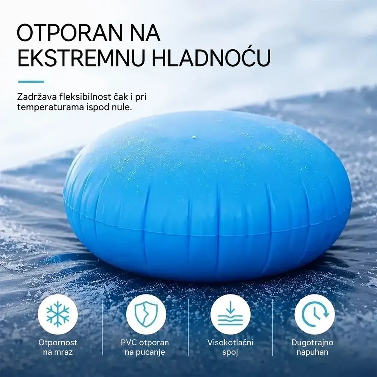 ❄️ Napuhani jastuk za bazen — štiti konstrukciju od pritiska leda i pomaže odvoditi vodu i snijeg.
