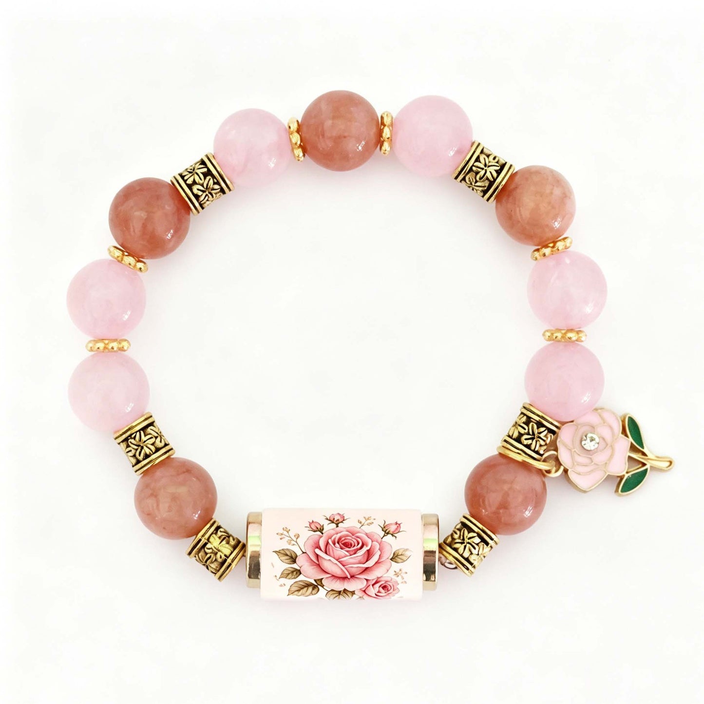 🔥【Kúp 1 a získaj 1 zadarmo】🎁✨Náramok s kvetmi k narodeninám v decembri, prívesok s kvapkou oleja z zliatiny a ružou v kombinácii s náramkom z chalcedónu🌸