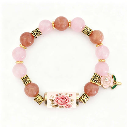 🔥【Kúp 1 a získaj 1 zadarmo】🎁✨Náramok s kvetmi k narodeninám v decembri, prívesok s kvapkou oleja z zliatiny a ružou v kombinácii s náramkom z chalcedónu🌸