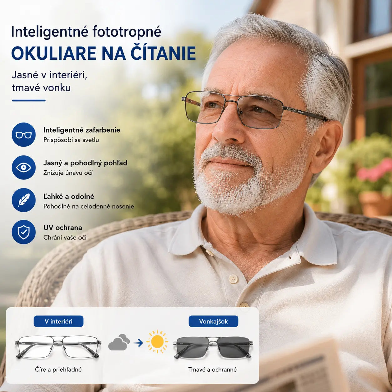 🔥【Získajte späť mladistvý zrak】Inteligentné fotochromatické okuliare na čítanie s vysokým rozlíšením a ochranou proti modrému svetlu