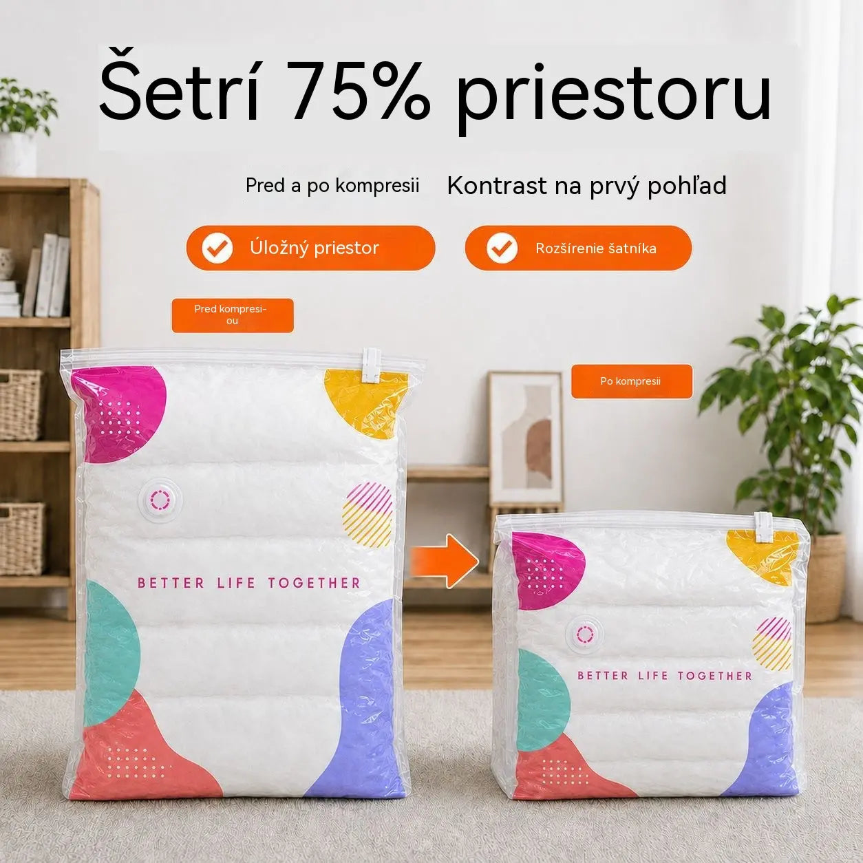 【5-dielne】 vákuové kompresné vrecká, nevyžaduje odsávanie vzduchu, vrecká na uskladnenie oblečenia, zosilnené cestovné tašky na oblečenie, paplóny a prikrývky