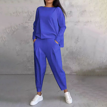 【S-5XL】💖Súprava nohavíc s dlhým rukávom a okrúhlym výstrihom, dvojdielna súprava