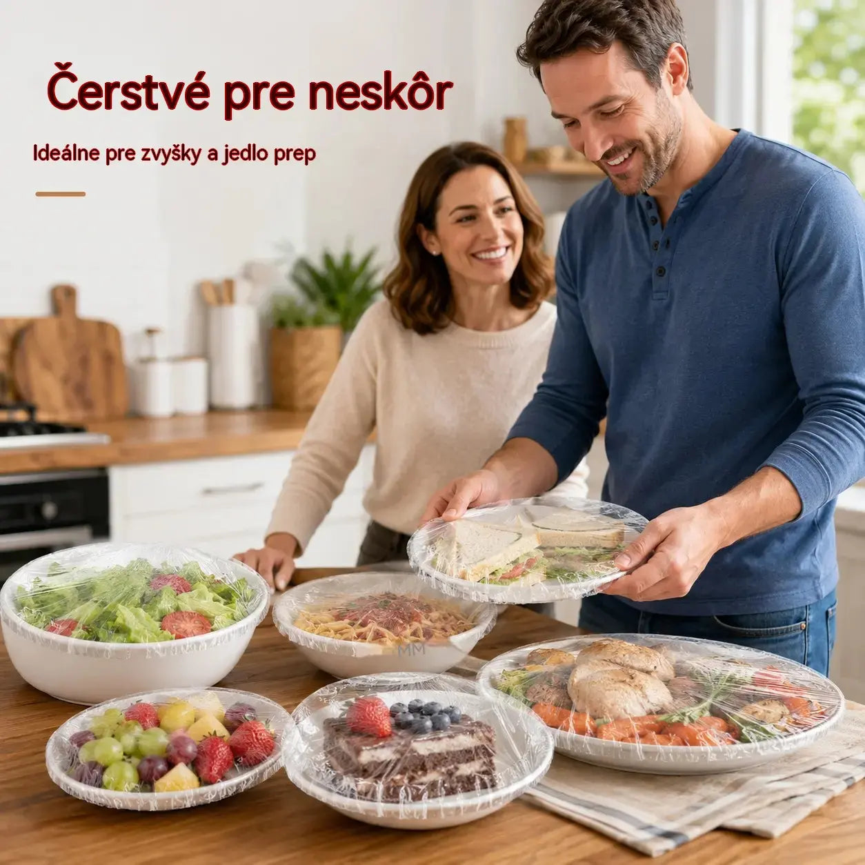 🥣【200 kusov】Jednorazová priehľadná fólia, ideálna na nádoby a potraviny. Perfektne sedí, dobre tesní a ľahko sa používa.