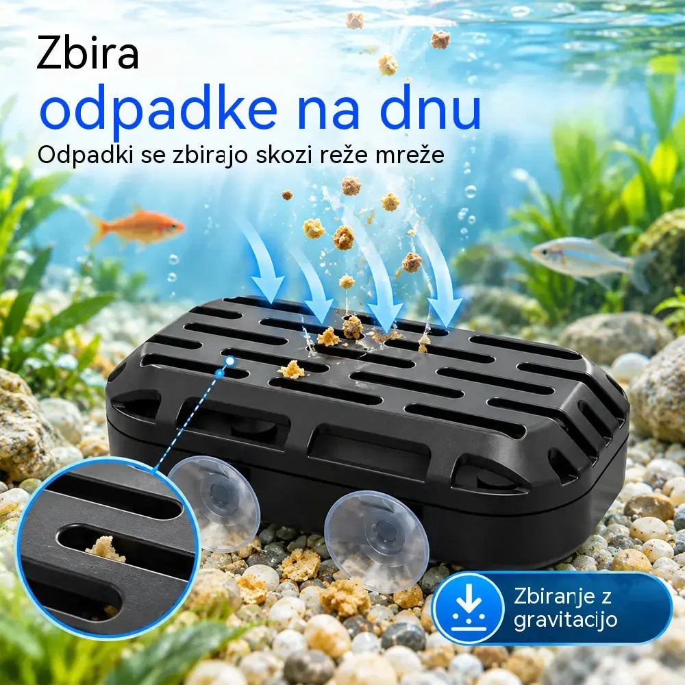 🐢 Zbiralnik akvarijskih in želvjih odpadkov · Gravitacijsko zbiranje · Dva priseska · Enostavno čiščenje!