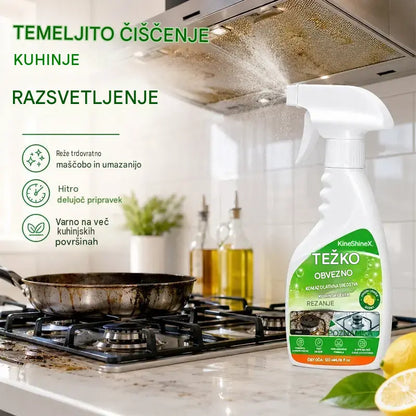 ✨ Močan razmaščevalec za kuhinjo – učinkovito odstrani zažgano maščobo, ogljikove usedline in trdovratno umazanijo s kuhalnih plošč, nap in kuhinjskih pripomočkov.