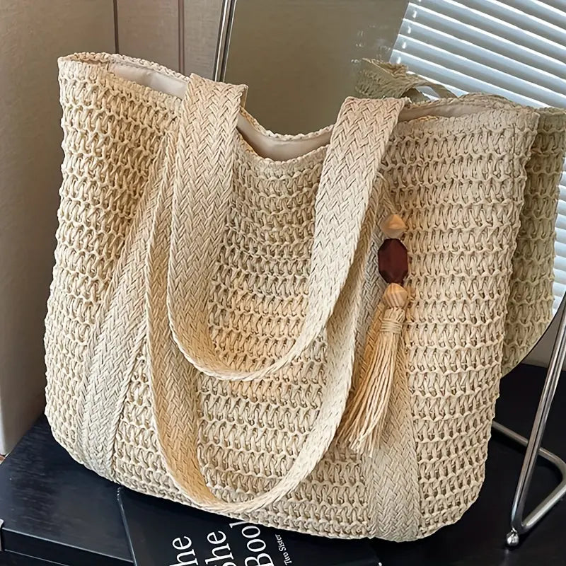 💖✨Ženska tkana torba čez ramo — elegantna enobarvna torba čez ramo z okrasnimi resicami