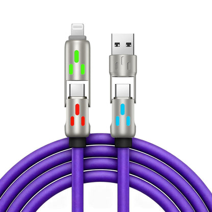 🔥 【2 kusy za 21 eur】 🔥 (dĺžka 2 metre) Kábel 4 v 1 PD 240 W – rýchle nabíjanie cez USB‑C, Lightning a USB‑A, hliník a silikón, synchronizácia dát ⚡📱