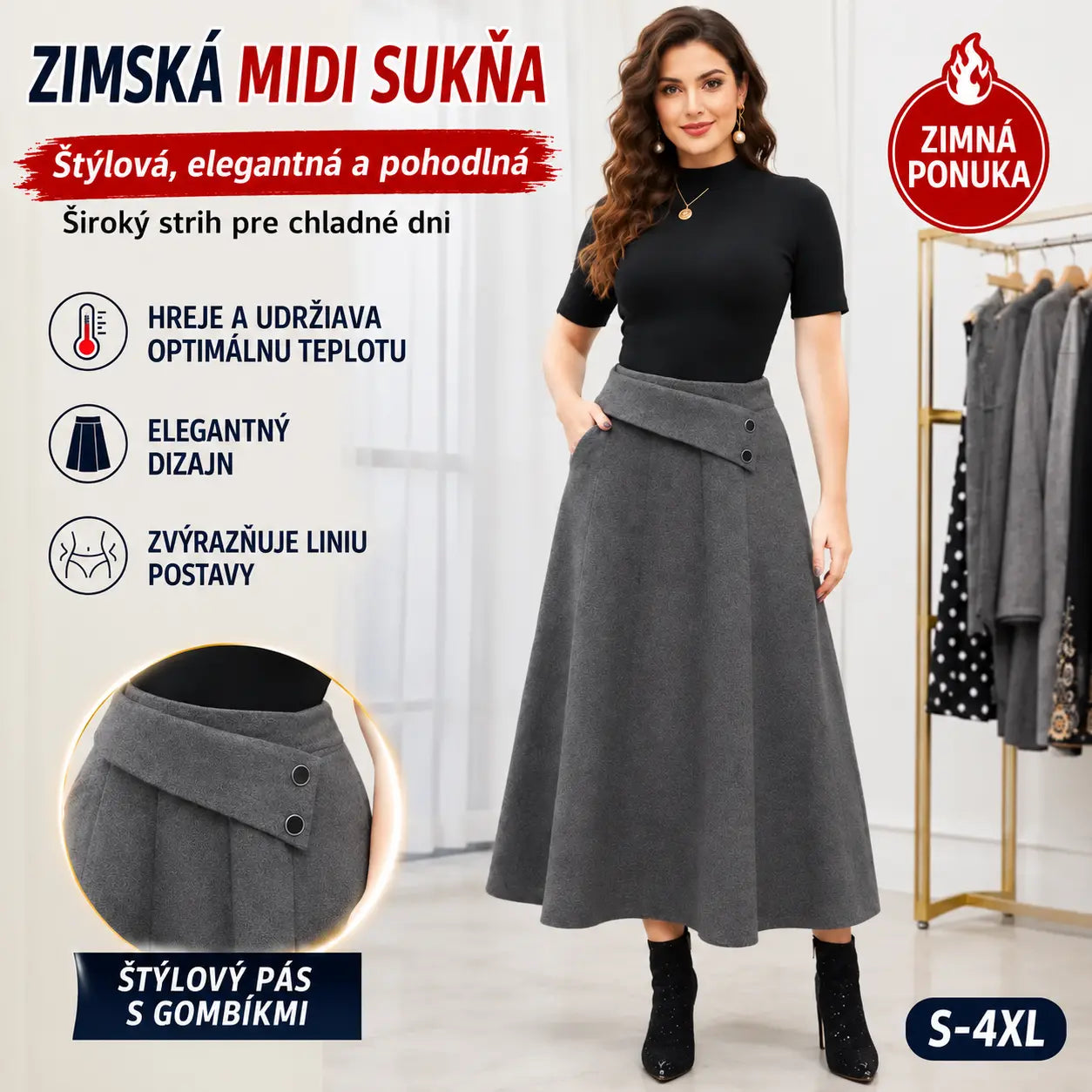 👗🎀【S-4XL】Jesenná/zimná vlnená midi sukňa
