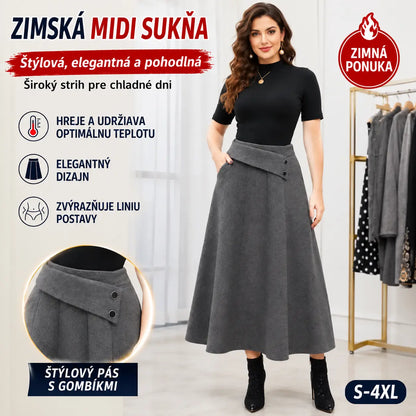 👗🎀【S-4XL】Jesenná/zimná vlnená midi sukňa