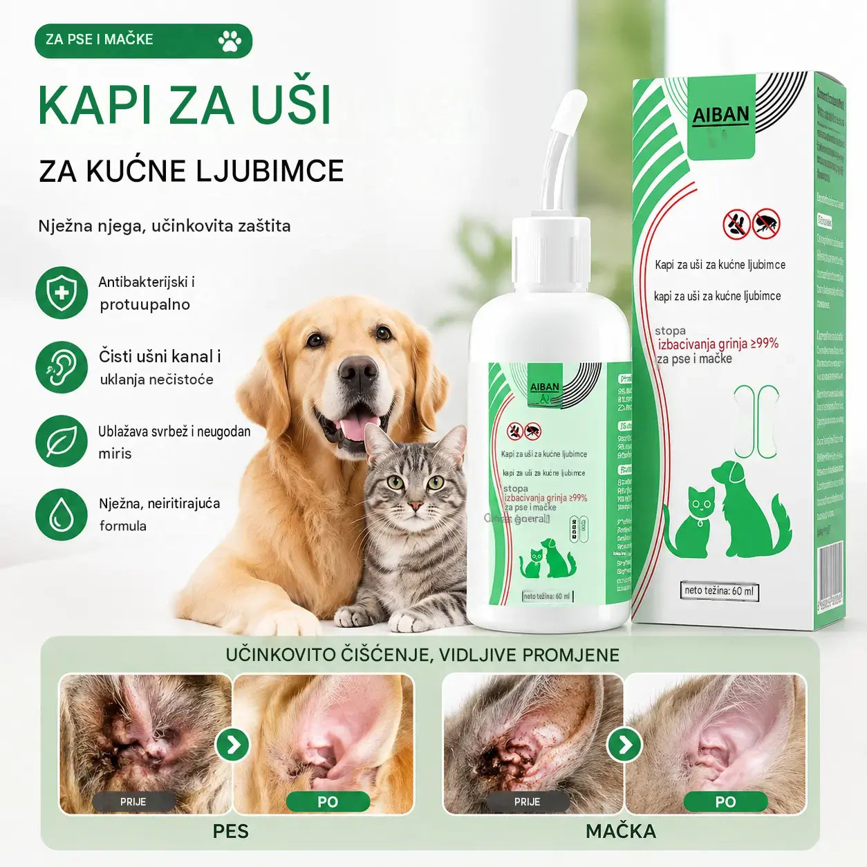 【Kupite 1, dobijte 1 gratis】🐶🐱 Sredstvo za čišćenje ušiju kućnih ljubimaca | Umiruje svrbež ušiju 👂 Pogodno za mačke i pse