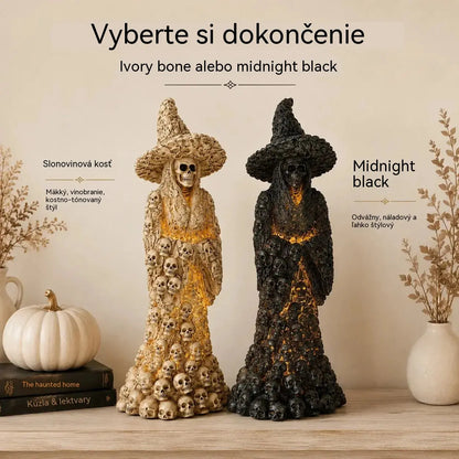 💥Ušetrite 47 %💀 LED ozdoba s lebkou a čarodejnicou, Halloweenska dekorácia na stôl so sochou lebky