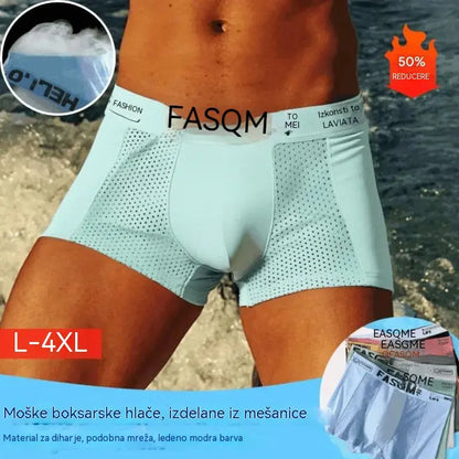 💥👍【Kupite 3, dobite 3 gratis】【L-4XL】Moške boksarice iz ledeno svilene dihajoče mrežaste tkanine