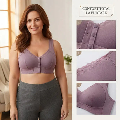 （3 ks）💕🎁【45 kg – 155 kg】Veľká, priedušná, mäkká bavlnená podprsenka s gombíkmi vpredu