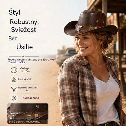 🤠Užite si teraz 50% zľavu! 🌟Retro kovbojský klobúk so širokým okrajom a kapucňou - fedora v štýle Distressed Western