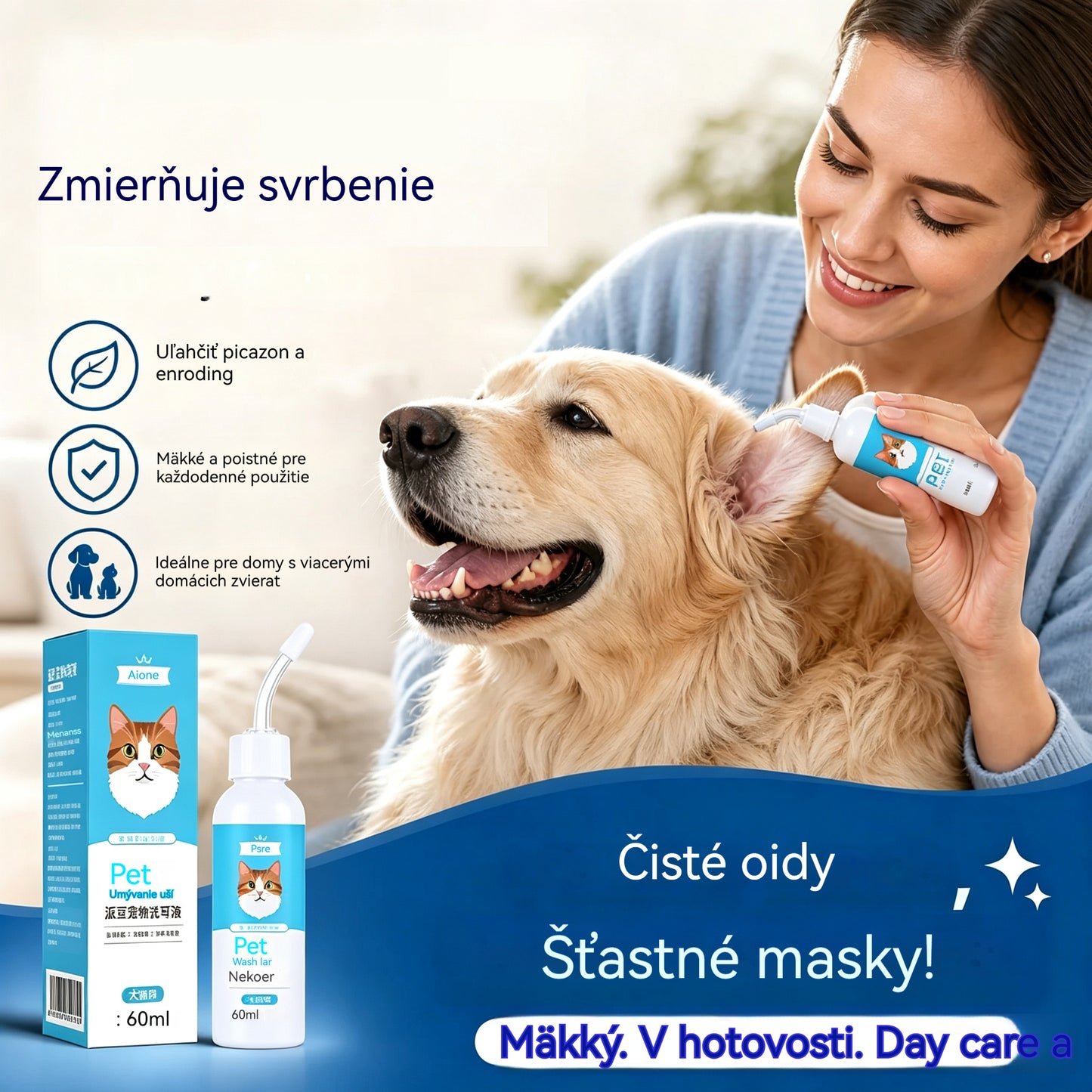 🐶🐱 Čistič uší ke zmírnění svědění uší u psů a koček.