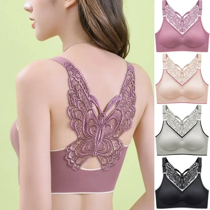 💞【4-dielna sada】🎁Podprsenka bez kostic s výšivkou a motýľmi - bez kostic, celodenná opora✨【45~125 kg】