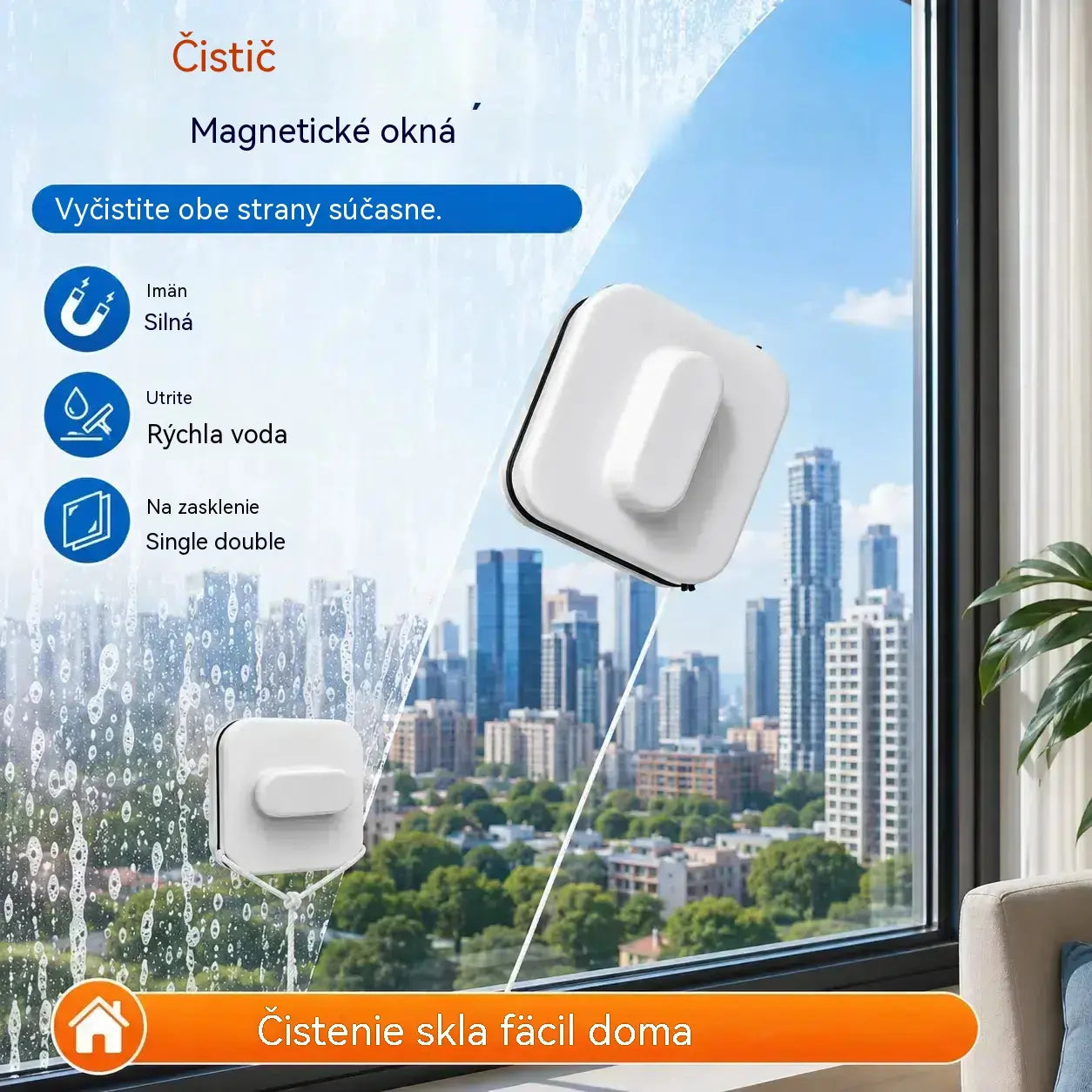 🏘️⚡Magnetický čistič okien: O 30 % väčšia čistiaca plocha. Dvojité čistiace špongie + špachtľa: perfektné výsledky jedným ťahom! 🧊🌀