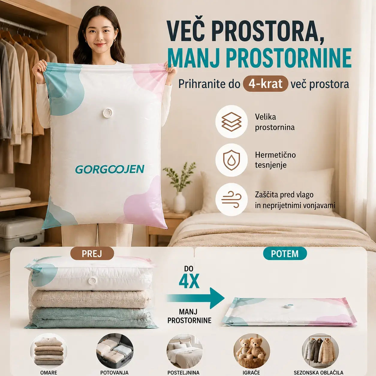🧳 5 artículos por 23 euros 💨 Velika in stisljiva vrečka za vakuumsko shranjevanje: ne potrebuje črpalke, je neprepustna in idealna za varčevanje s prostorom v kovčkih in doma ✈️