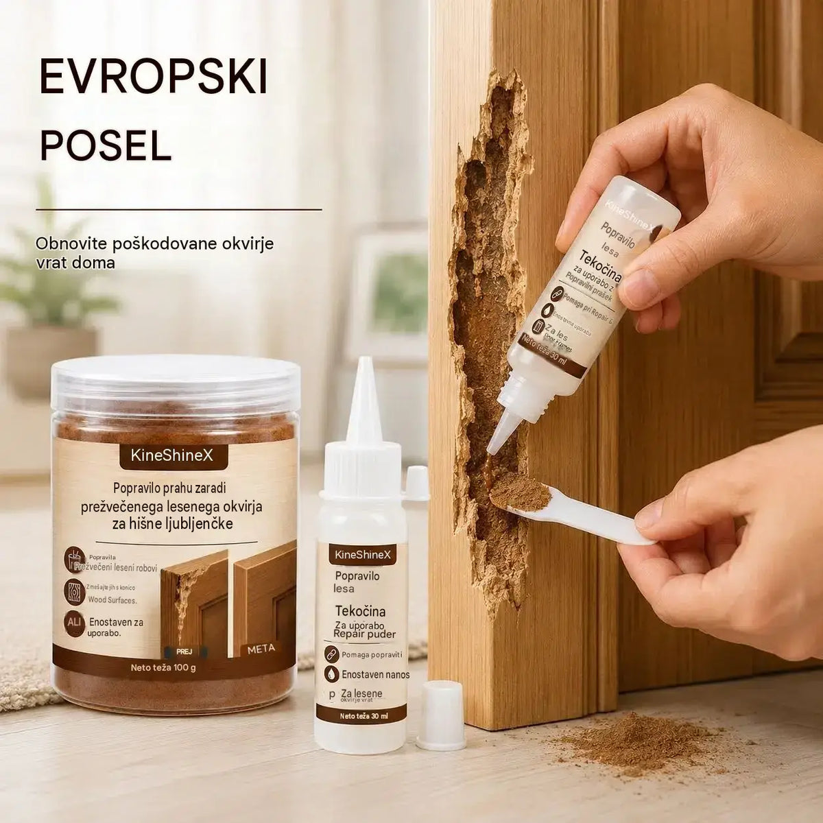 🥳Prodajna uspešnica leta 2026🥳🪵🛠️ Komplet za popravilo lesenih vrat – Profesionalna kakovost, močnejši oprijem kot pri prvotnem lesu. Za popravilo podbojev, stopnic in pohištva.
